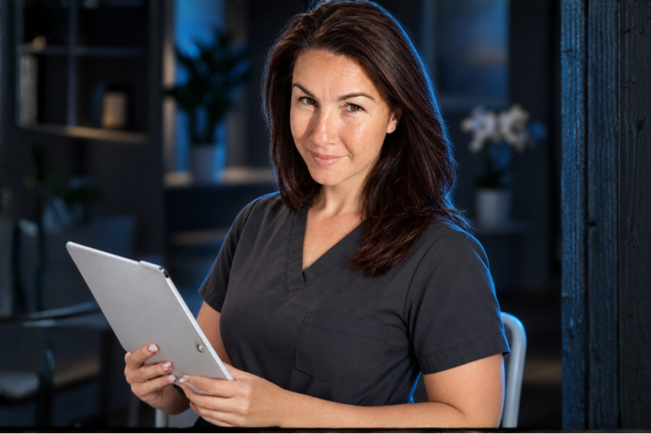 Dannielle Williams | Certified Myopractor in Queen Creek, AZ Dannielle Williams, Certified Myopractor in Queen Creek, Arizona, wearing dark gray medical scrubs.